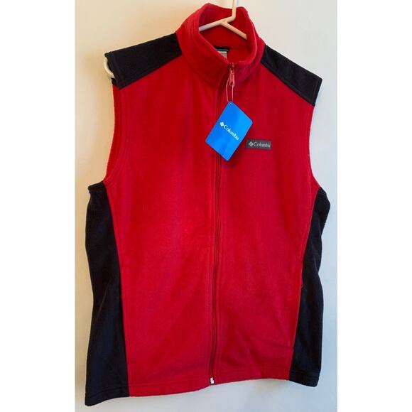Small Columbia Men's Red and Gray Fleece Zip Up Vest New NWT Outerwear - Picture 1 of 9